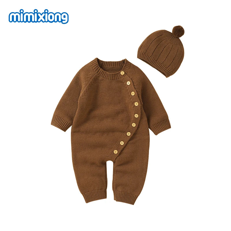 White Baby Girl Rompers Clothes Winter Long Sleeve Knitted Newborn Infant Boy Jumpsuits Hats Outfits Sets 0-18m Toddler Playsuit