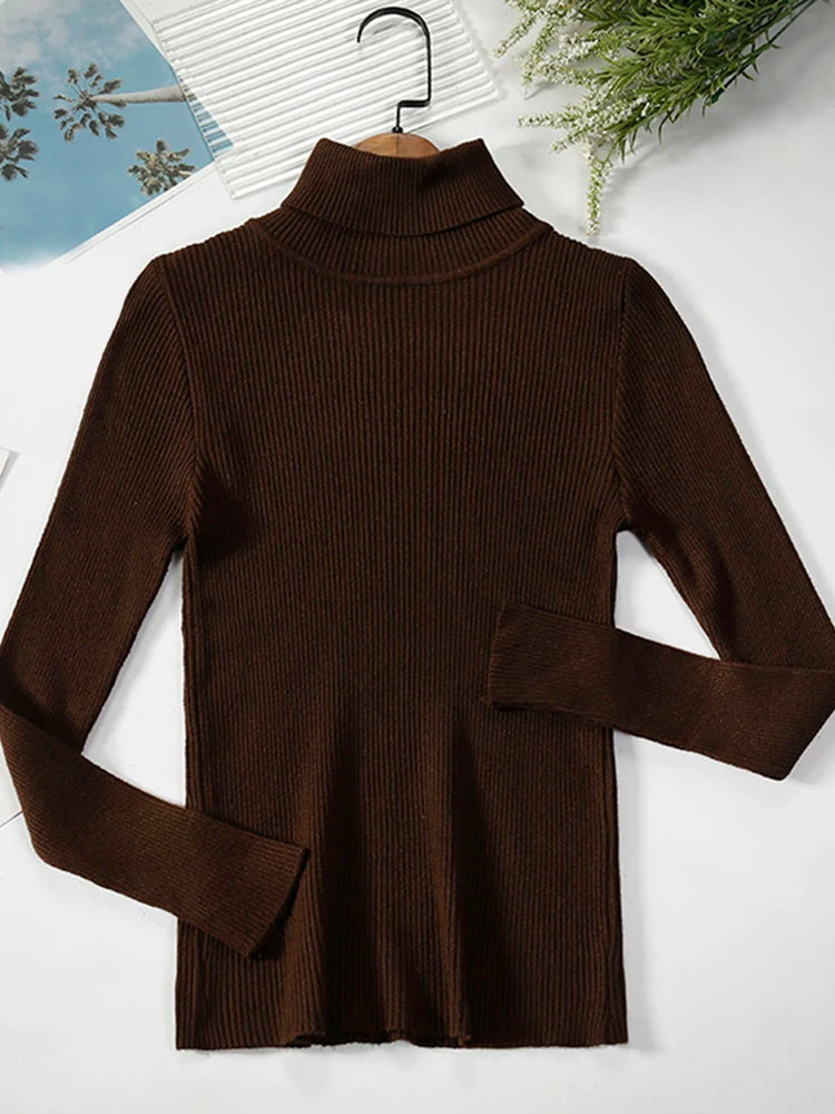 JMPRS Rollkragenpullover Frauen Mode Einfache Winter Pullover Jumper Hohe Elastische Gestrickte Herbst Weibliche Grundlegende Tops Casual Bluse