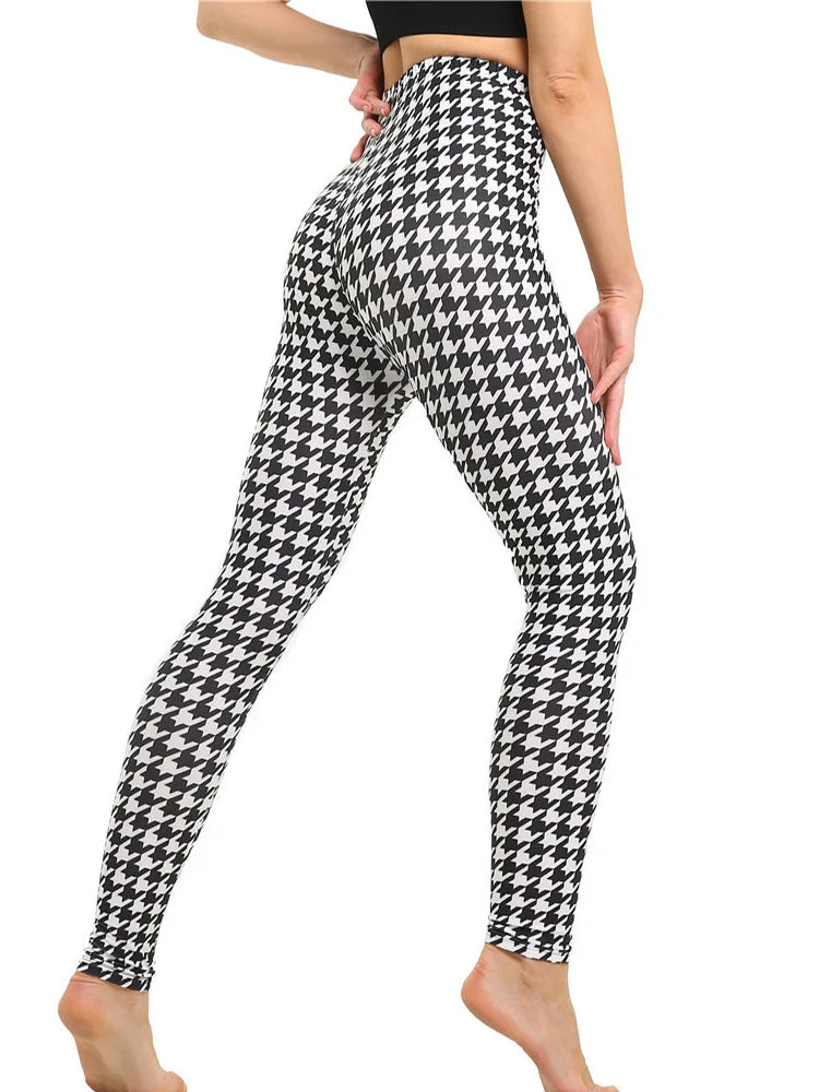 CUHAKCI Mode Plaid Druck Leggings Frauen Sexy Fitness Leggins Grid Floral Streifen Hosen Hohe Taille Bleistift Hosen