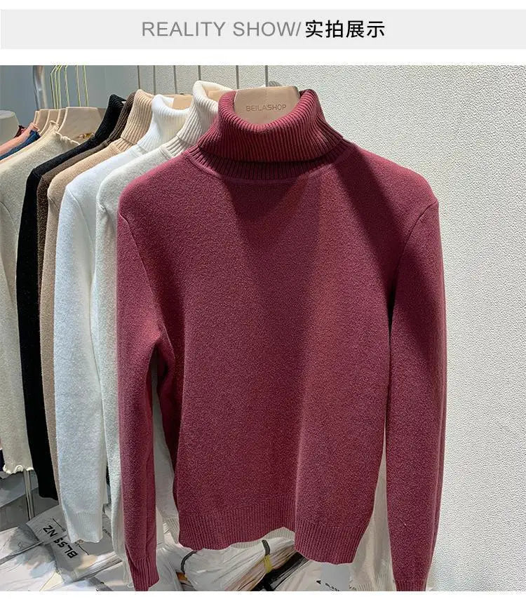 2025 neue Verdicken Hohe Kragen Pullover frauen Pullover Top Winter Warme und Weiche Einfarbig Inneren Tragen Bodenbildung Shirt.