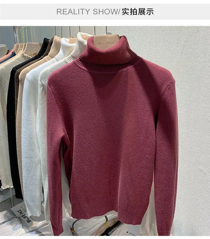 2025 neue Verdicken Hohe Kragen Pullover frauen Pullover Top Winter Warme und Weiche Einfarbig Inneren Tragen Bodenbildung Shirt.