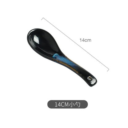 Japanese Blue Kiln Change Ceramic Tableware American Tableware Retro Household Dishes Set Rice Bowl Dishes Restaurant Plate