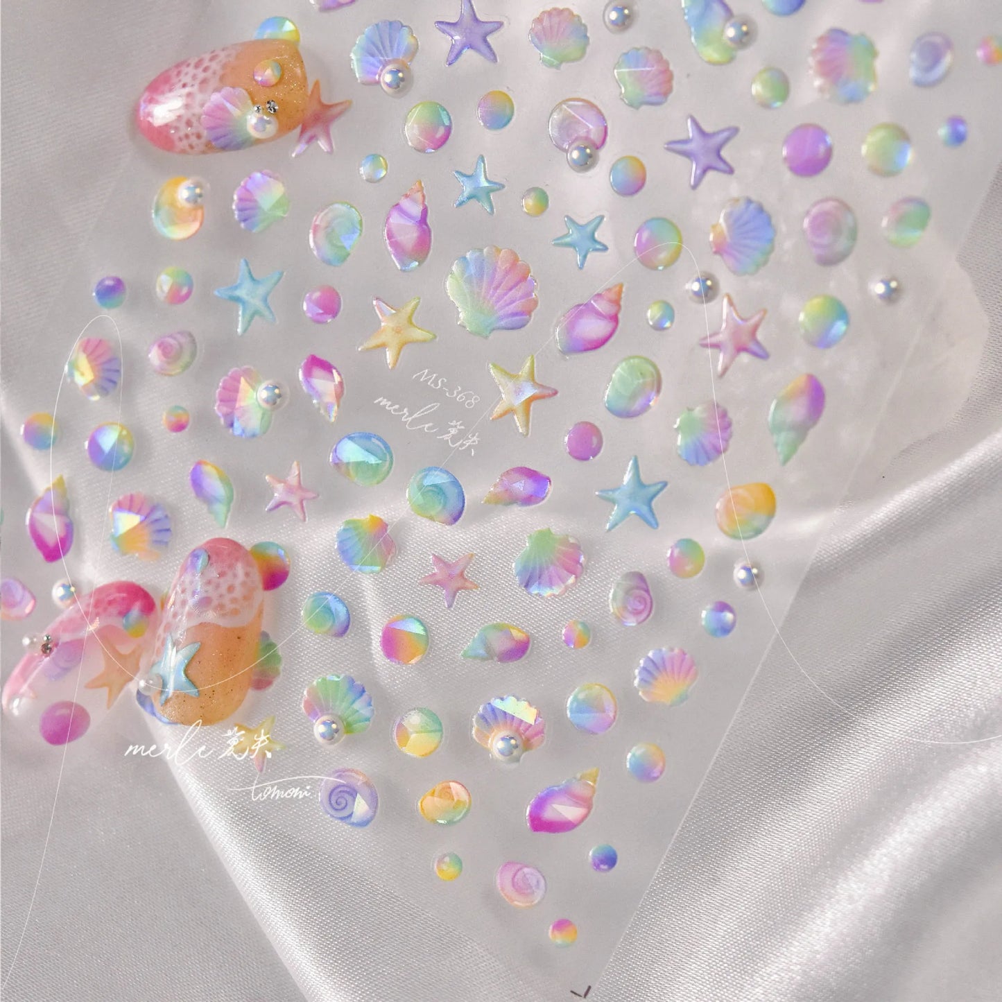 Ocean Theme 5D Nail Sticker Summer Beach Seashells Starfish Conch Scallop Shell Coral Self Adhesive Decoration Manicure Decal