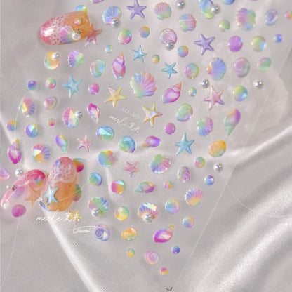 Ocean Theme 5D Nail Sticker Summer Beach Seashells Starfish Conch Scallop Shell Coral Self Adhesive Decoration Manicure Decal