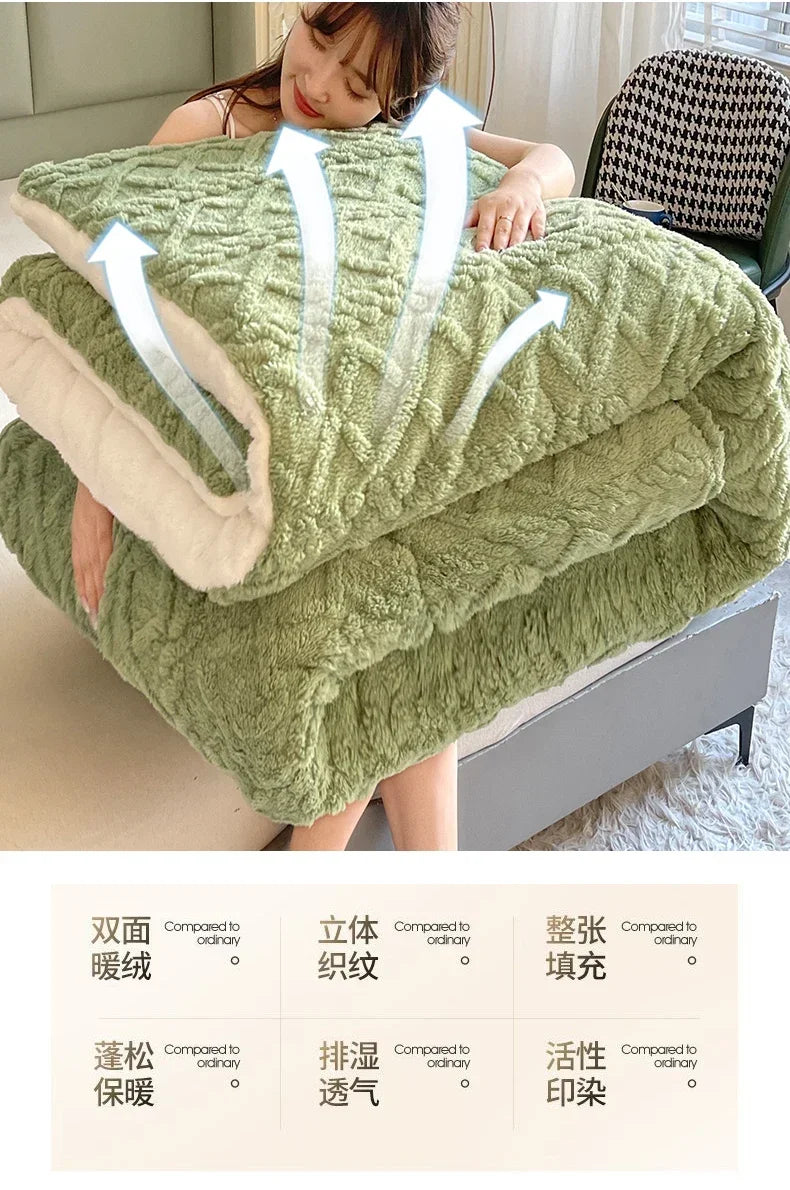 New Super Thick Winter Warm Blanket for Bed Artificial Lamb Cashmere Weighted Blankets Soft Comfortable Warmth Quilt Comforter.