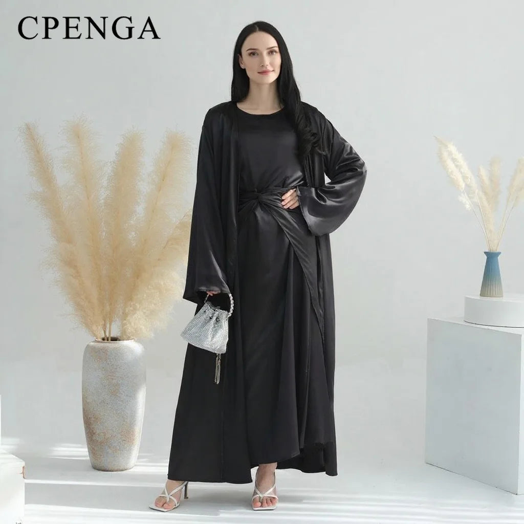 Middle Eastern 3-Piece Islamic Clothing Set for Women Ramadan Dubai Modest Abaya Muslim Hijab Dress 2025 Plain Turkey Kaftan.