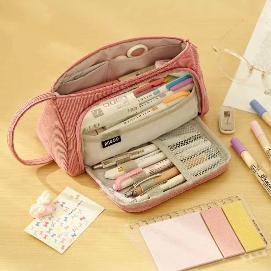 Modisches Aufbewahrungs-Federmäppchen aus Cord, geräumiges und langlebiges Design mit mehreren Fächern, tragbares Design, Schulbürobedarf.