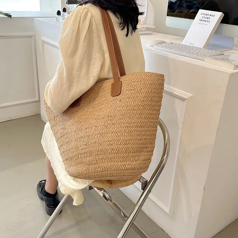 Women's Large Capacity Shoulder Bag Summer Straw Woven Basket Handbag Fashion Female Luxury Designer Beach Bag Bali Shopper Tote.