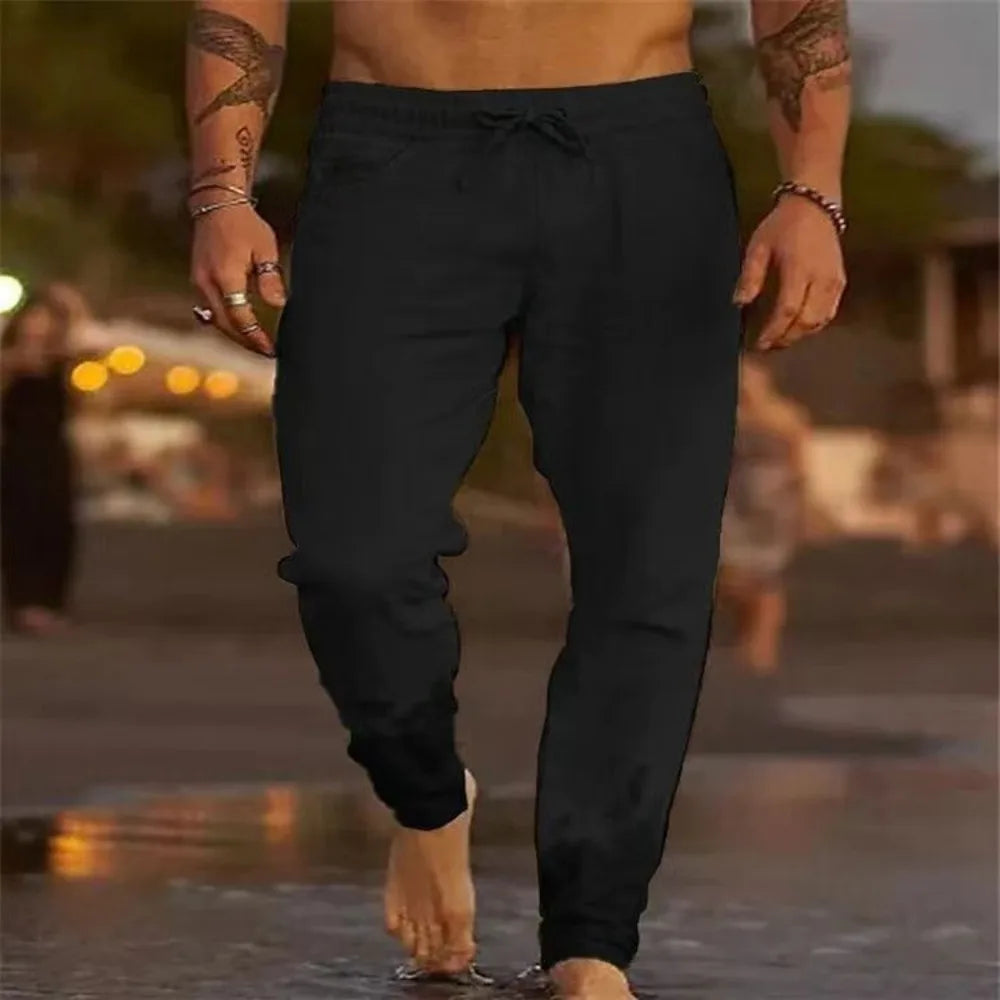 Männer Strand Hosen Jogger Streetwear Baumwolle Leinen Jogginghose Casual Hosen Hawaiian Urlaub Lose Sommer Gerade Hosen Männlich.