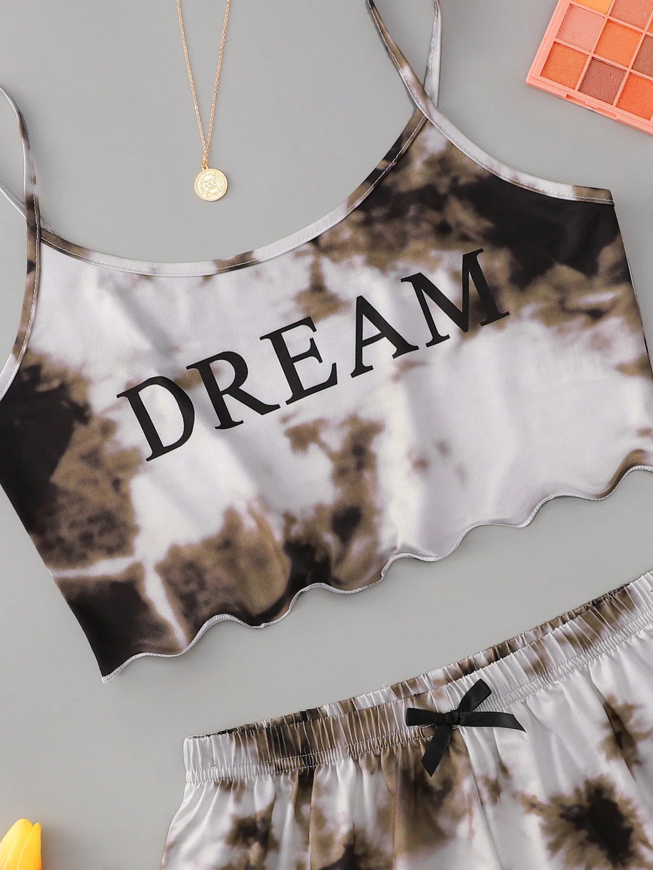 Y2K Tie Dye Dream Grafik-Pyjama-Set für Damen, Cami-Crop-Top und Shorts, zweiteilige Nachtwäsche, Loungewear, sexy Salatbesatz, neu und heiß.