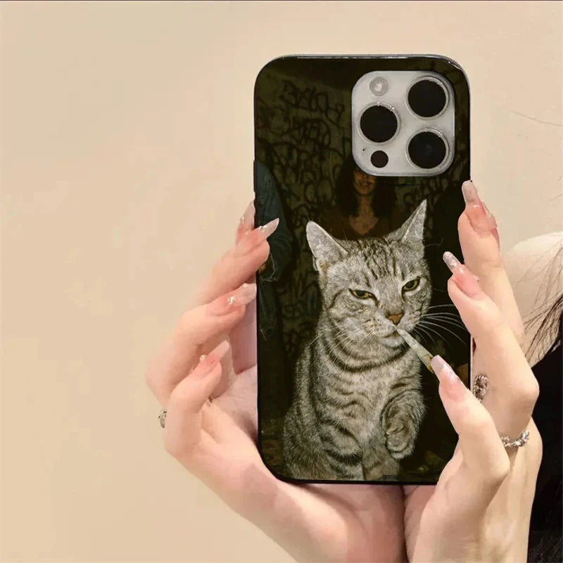 Fashion Kitten Smoking Pattern Phone Case For iPhone 11 12 13 14 15 16 17 Pro Max 16E 17Air X XR XS Max 7 8 Plus SE2 Soft Cover.