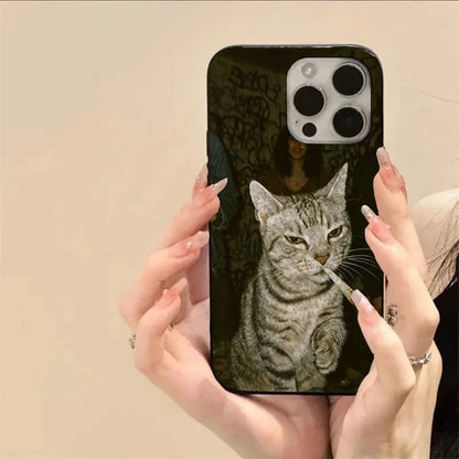 Fashion Kitten Smoking Pattern Phone Case For iPhone 11 12 13 14 15 16 17 Pro Max 16E 17Air X XR XS Max 7 8 Plus SE2 Soft Cover.