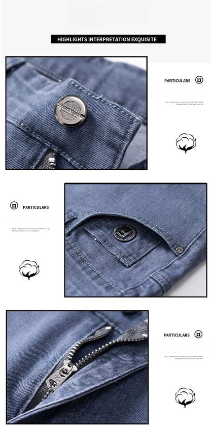 Male Brand Jeans Clothing Light Luxury Stretch Looes Fit Pants Comfortable Soft Business Fashion Straight Casual Denim Trousers.