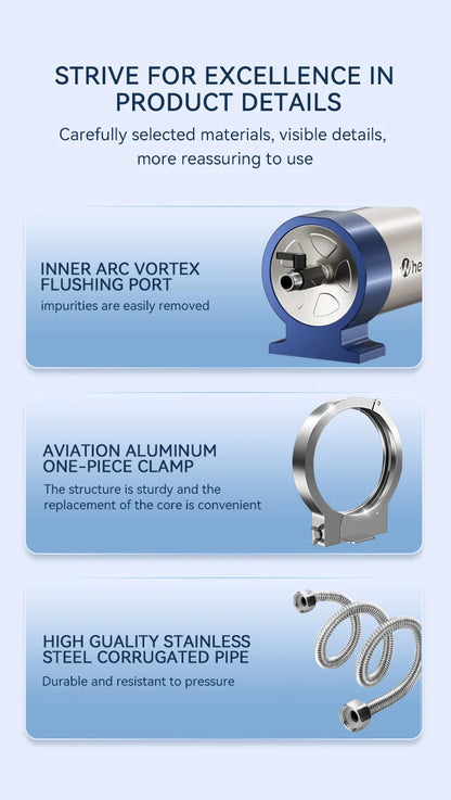 Wheelton whole house high flow water filter purifier 1000L-3000L SUS304 mineral water filter Reusable 0.01um PVDF for 5 years