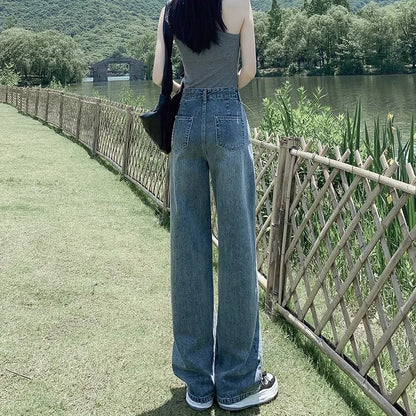 High Waist Straight Leg Jeans Women's Summer New 2025 Small Size Wide Leg Loose Drapey Slimming Floor-Length Pants