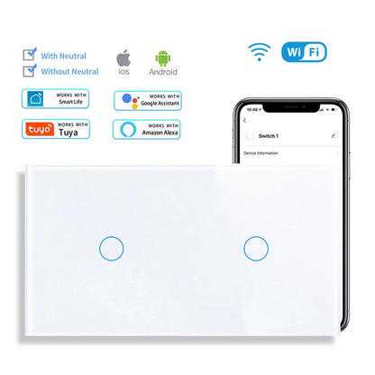 SRAN Smart Switch mit Wandsteckdose 16A EU, Tuya Smart Life Home Touch Sensor WiFi Lichtschalter Weiß