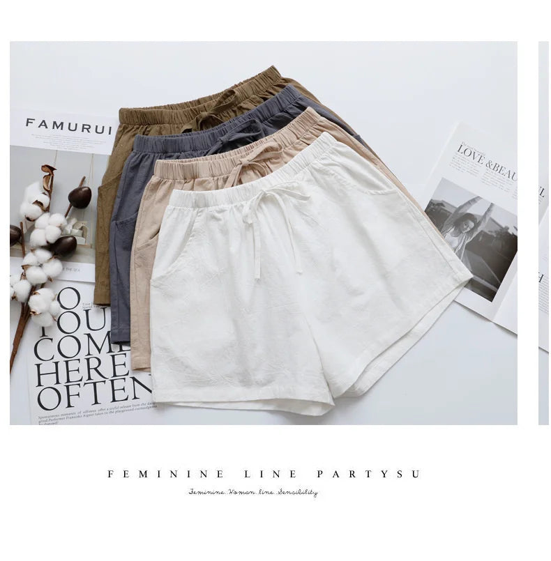 Summer Cotton Linen Shorts Women High Waist Oversize Shorts Short Pants Women Fashion Casual Sports Shorts Female S-XL.