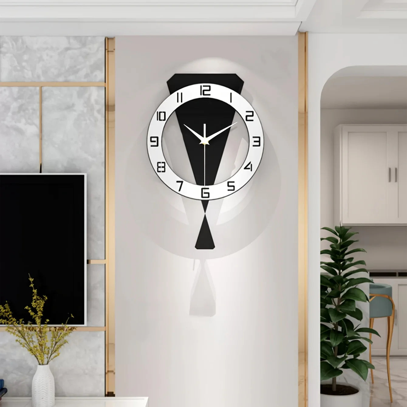 "Schicke Dekor uhr" Acryl leise Wanduhr mit Pendel, kein Bohren, batterie betrieben für Schlafzimmer und Wohnzimmer Dekoration