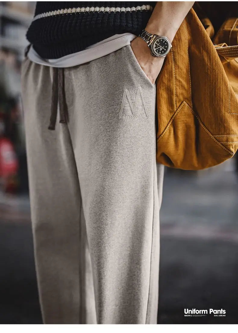 Maden Men's Men's Jogger Pants Embroidered Straight-Leg Sweatpants Elastic Waist Cuffed Casual Training Trousers for Fall Winter.