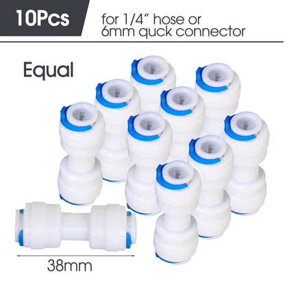 White 6mm PE Tube Quick Connector 1/4" Tubeing Quick Release Fittings for Home Water Purifier Garden Hose Watering System Joints