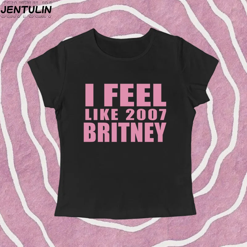 Y2K 2000er Jahre Vintage Crop Top Brief Drucken Casual Kurzarm T-shirt Mode Spicy Girl Sexy Baby T 2025 Sommer Frau Kleidung.