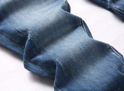 2025 Men's Ripped Jeans Luxury Brand Light Blue Holes Long Trousers Quality Male Fashion Stretch Slim Pants Men Skinny Jeans.