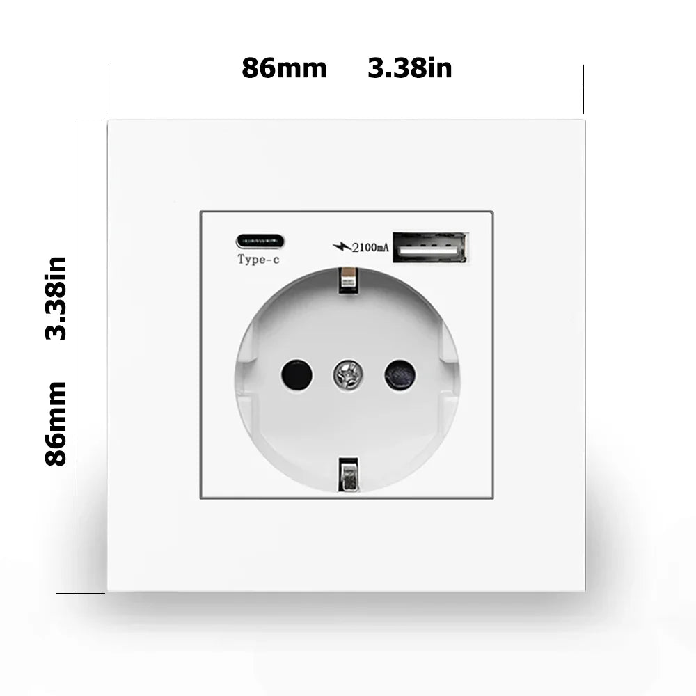 Eiomr eu standard steckdose, einfach und doppelt 220v 16a weiß schwarz pc panel eu steckdose, wand usb typ c stecker steckdose für zu hause.