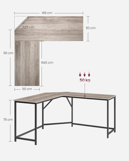VASAGLE L-förmiger Schreibtisch, Gaming-Tisch, 149 x 149 x 76 cm, Eckschreibtisch für Arbeitszimmer, Homeoffice