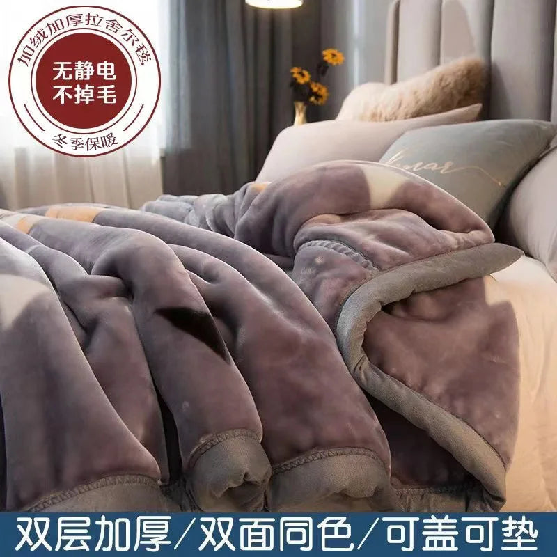 Thiened Double-layer Raschel Blanket Warm Coral Fce Wedding Blanket Single Double Bed Autumn Winter Warmth Cover Blanket