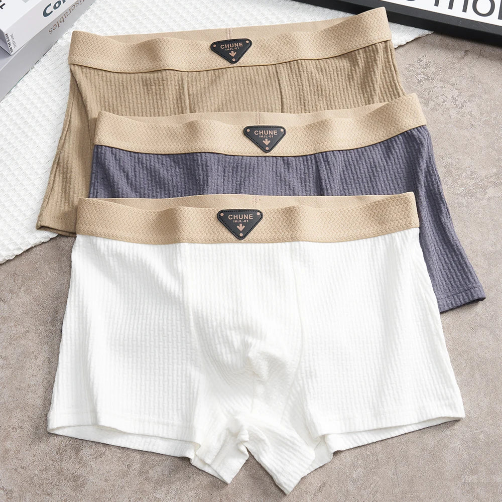 3 Teile/paket 100% Baumwolle Solide Stricken Gestreiften männer Höschen Super Weiche Hygroskopischen Atmungsaktive Boxer Hohe Elastische Taille Mann Unterwäsche