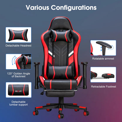 GC-RC03 Massage-Gaming-Stuhl, 7-Punkt-Sitzhöhe, ergonomischer Bürostuhl mit Fußstütze und Lordosenstütze für das Heimbüro