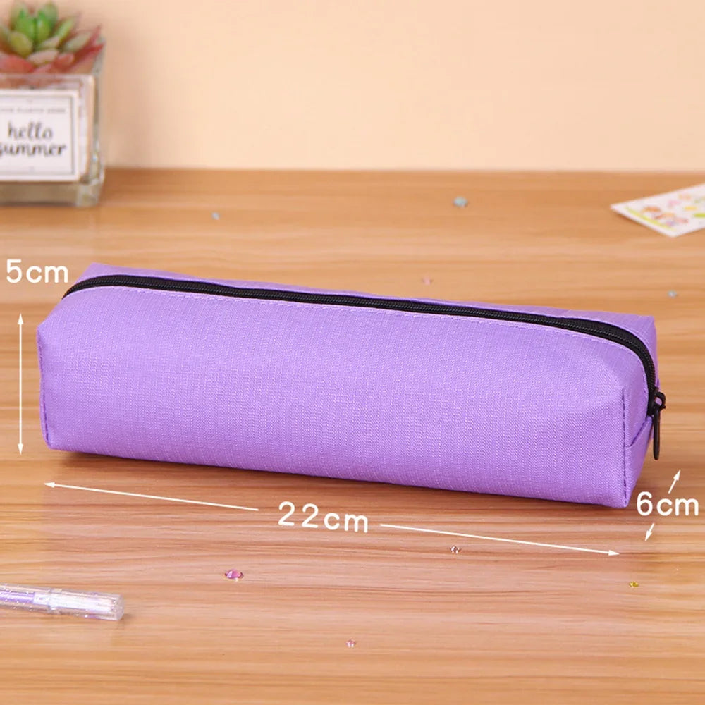 Solid Color Pencil Case Simple Pencil Bags For Student New Stationery School Supplies Kids Gift Zipper Big Cosmetic Bag.