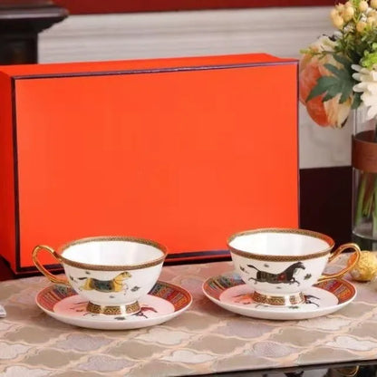 Red, Blue, Gray Tiger Series  Animal Images Bone Porcelain Coffee Cup Plate European Afternoon Tea Cup and Saucer Set Gift Box