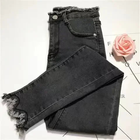High Waist Slim Fit Women's Jeans High Elasticity Spring Autumn Black Pencil Pants Korean Style plus Size Body Shaping.