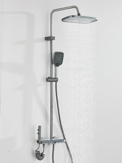 Intelligent Digital Display Luxury Shower Set Bathroom Wall Mounted Piano Key 4 Ways Water Outlet Rainlfall Shower Faucet System