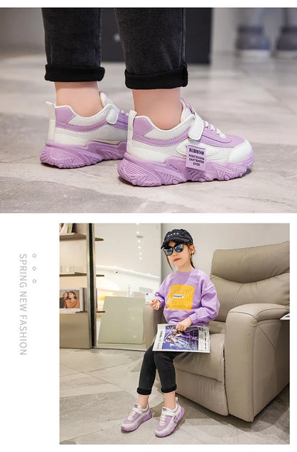 2024 New Versatile Soft Breatheable Hook & Loop White Boys and Girls Children Sneakers Cute Korean Style Uniform School Shoes