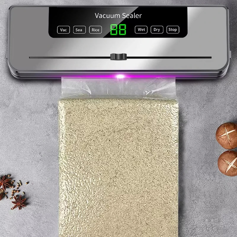 Electric Vacuum Sealer Dry/Wet Food Sealed Packaging Kitchen Food Storage Seal UV Sterilization Built-in Cutter Knife.