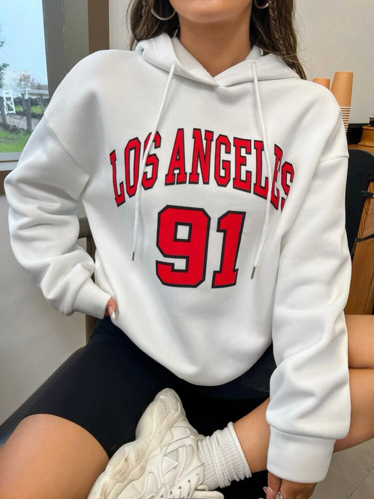 Blessyuki los angeles Brief gedruckt Hoodies Frauen 2023 Herbst Winter plus Größe lässig Vintage weibliche Sweatshirt Streetwear Top.