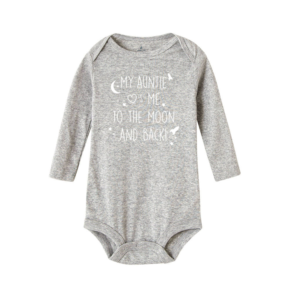 Baby-Body „Meine Tante Take Me To The Moon and Back“-Aufdruck für Neugeborene, Jungen, langärmelig, Kleidung, modisch, lässig, beste Geschenke.