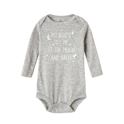 Baby-Body „Meine Tante Take Me To The Moon and Back“-Aufdruck für Neugeborene, Jungen, langärmelig, Kleidung, modisch, lässig, beste Geschenke.
