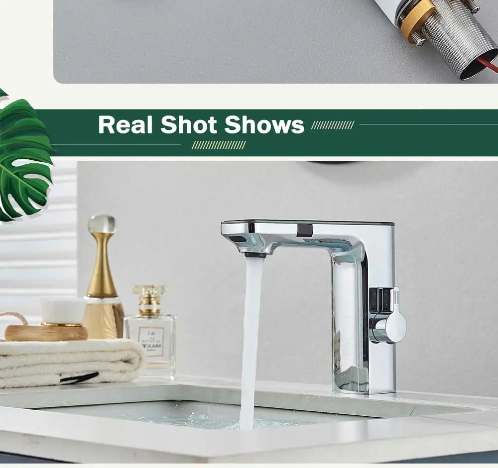 rozin Touchless Sensor Basin Faucet Smart Digital Display Bathroom Sink Faucets Grey Brass Sense Hot Cold Water Mixer Tap Crane