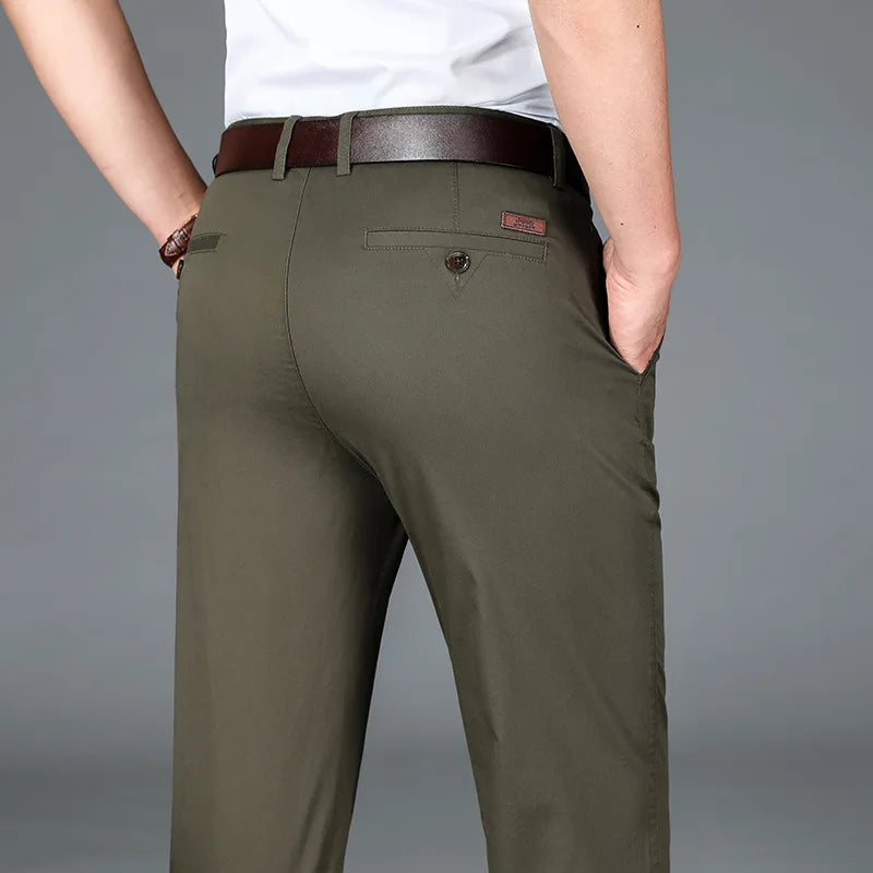 Spring Summer Cotton Casual Pants Mens Clothing Straight Business Green Black Khaki Trousers Male size 40 42 44.