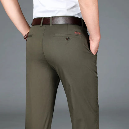 Spring Summer Cotton Casual Pants Mens Clothing Straight Business Green Black Khaki Trousers Male size 40 42 44.