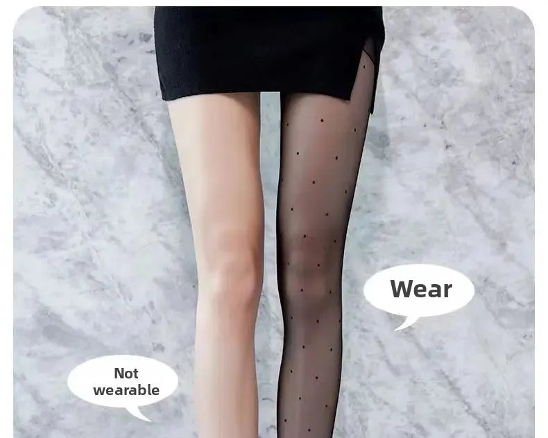 Thin Summer Black Silk Stockings Women's High Transparent Anti-Catch Wear-Resistant Polka Dot Design Comfortable Underwear.