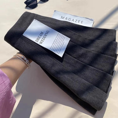 Faux Wool Pleated Skirts for Women Y2K Autumn Winter High Waist Preppy Woolen Jk Dance Skirt Korean Streetwear Female Mini Skirt.