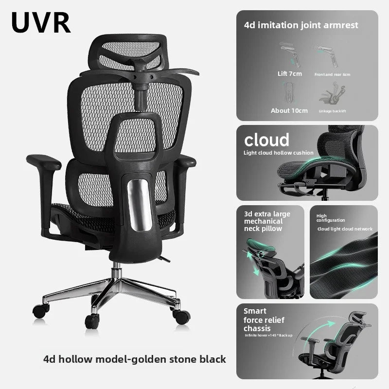 UVR Mesh-Bürostuhl, ergonomisches Design, Sessel für Zuhause, verstellbare Boss-Rückenlehne, Hocker mit Fußstütze, Spielstuhl-Möbel