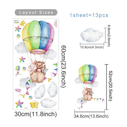 Cartoon Hot Air Balloon Animals Bear Rabbits Wall Stickers for Child Room Boy Room Decoration Nursery Baby Room Decoration Decal