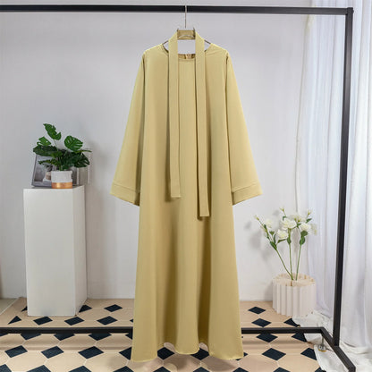 Muslim Abayas Long Maxi Prayer Dress Women Kaftans with Belt Full Sleeve Islamic Clothing Women Jilbabs Ramadan Dresses.