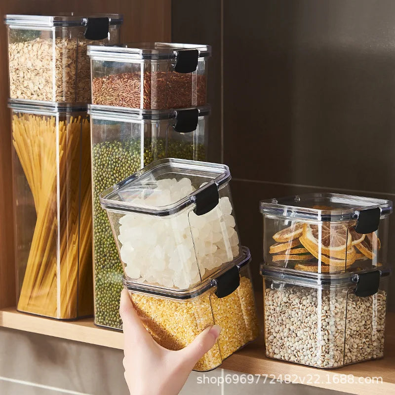 Transparent Storage Box Rectangular Stackable Food Grade Sealed Tank Seasoning Bottle Square Moisture-proof Storage Box Kitchen.