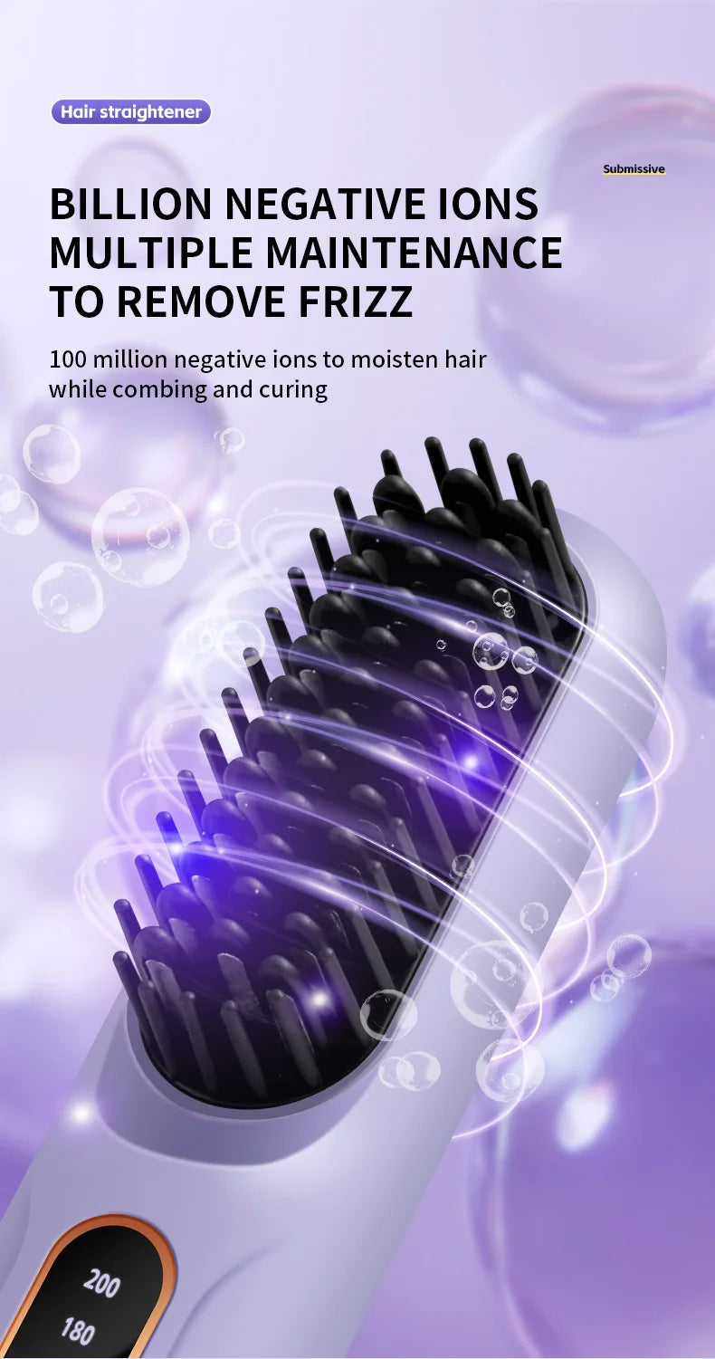 Electric Heating Straight Hair Comb LCD Screen USB Wireless Portable Negative Ion Styling Tool Rechargeable Straightening Brush.
